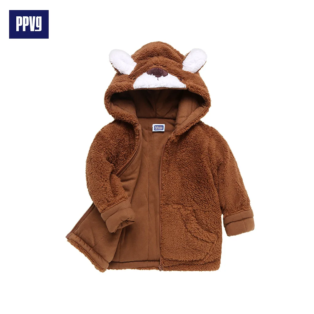 Ppvg Прекрасные Медведь капюшоном Zip-Up Fleece Пальто и пуховики для малышей | Детская