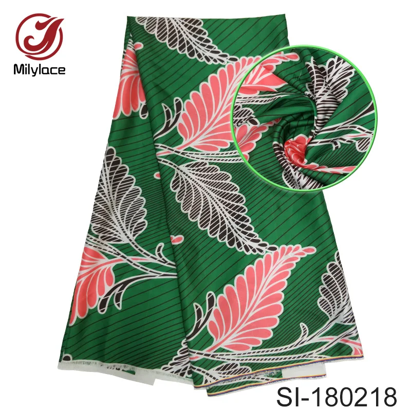 

African wax pattern silk fabric digital printed design multi color style nigerian silk fabric for woman dress SI180215