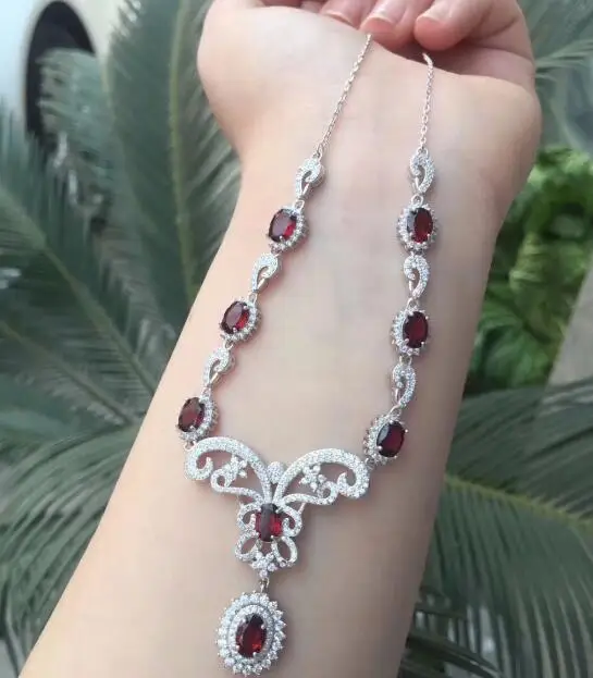 white gold color Uloveido красный гранат Свадебная подвеска, ожерелье Для женщин 925 пробы серебро Gemstone роскошное Ожерелье Подвеска для девочки FN291 - Цвет камня: white gold color