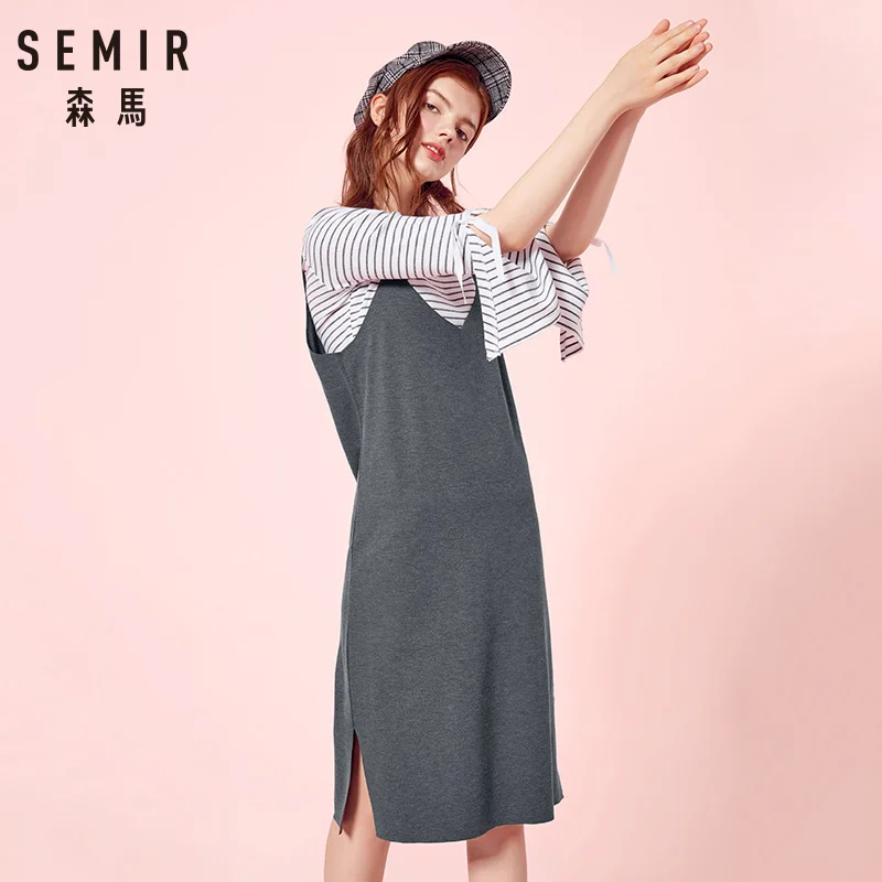 SEMIR средняя трикотажная футболка платье из двух частей плиссированные футболки