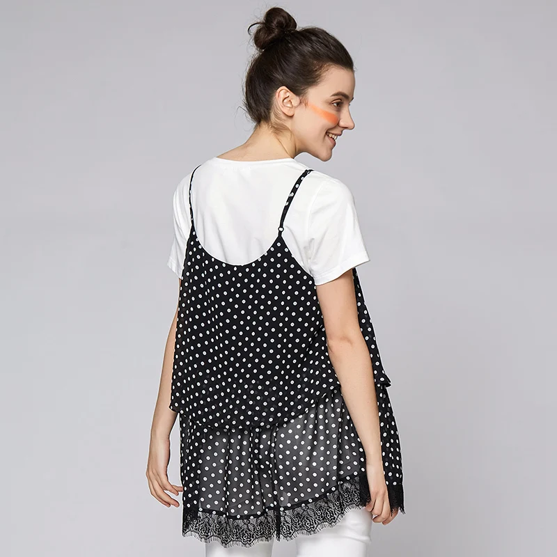 Новая мода Беременность Для женщин Двойка Кружево горошек камзол + одноцветная