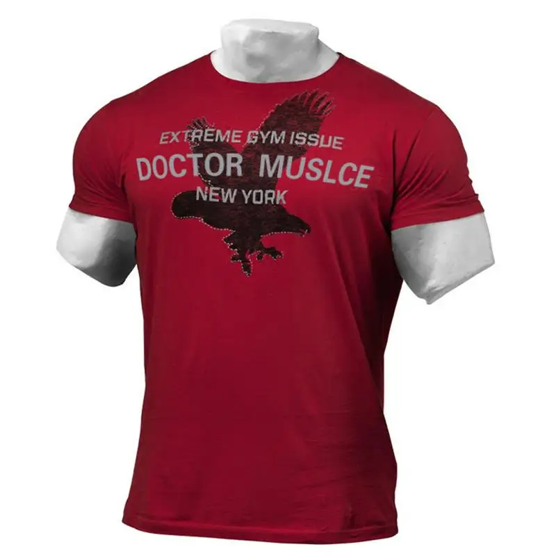 Mens Run Jogging Sports Cotton T-shirt Specialty Gym Fitness Short sleeve Slim t shirt Male Workout Training Tees Tops Clothing | Спорт и
