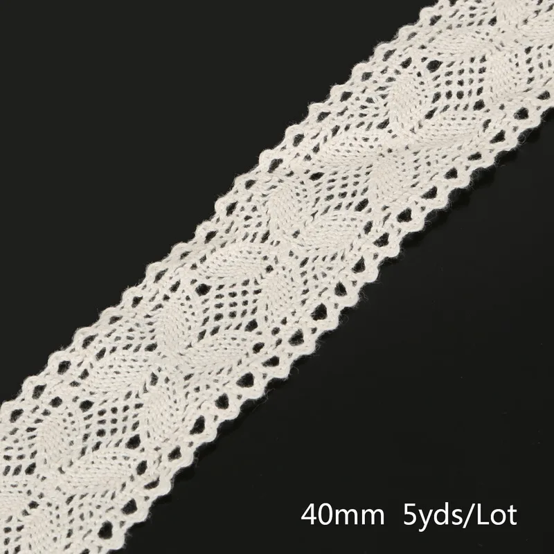 Ivory 40mm 5 ярдов вязание крючком хлопок кружево отделка ткань лента, для DIY швейная одежда ручной работы лоскутное Скрапбукинг Ремесло АКСЕССУАРЫ - Цвет: Ivory 40mm