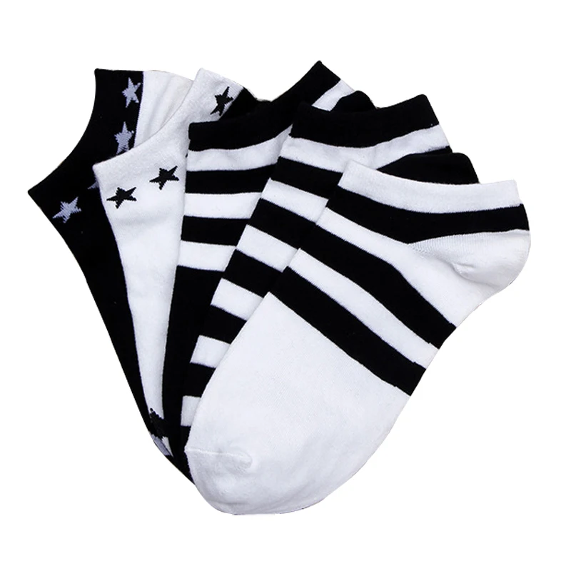 1 пара новых модных женских носков со звездами черные и белые простые носки
