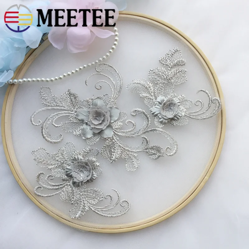 3Pcs 3D Flower Lace Applique For Wedding Dresse Floral Embroidered Patches Mesh Trims DIY Bridal Hair Trimmings Sewing | Дом и сад