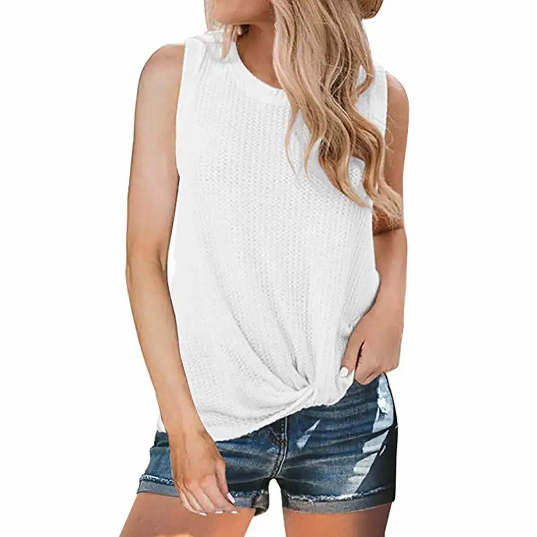 Женские плотные без рукавов в повседневном стиле с круглым вырезом спереди синий