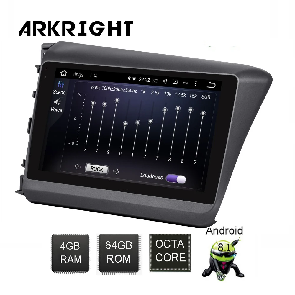 Автомагнитола ARKRIGHT с GPS Навигатором 2Din Android 8 1 4 + 64 ГБ DSP для Honda Civic 2012