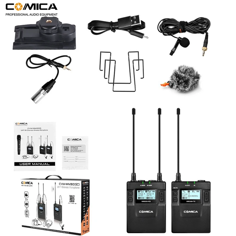 Comica CVM WM300 96 канальный UHF Беспроводной Lavalier отворотом микрофон система для Canon Sony