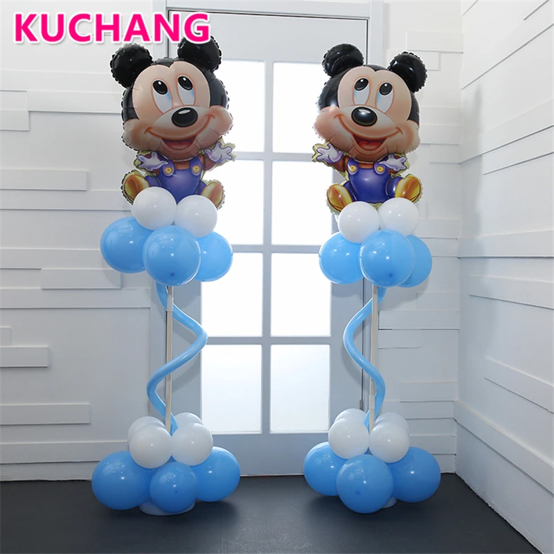 1 Набор, голова Минни Микки Мауса, голубые, розовые латексные шары, колонна, основа, палочки для детского душа, для дня рождения, Декор, принадлежности, воздушные шары