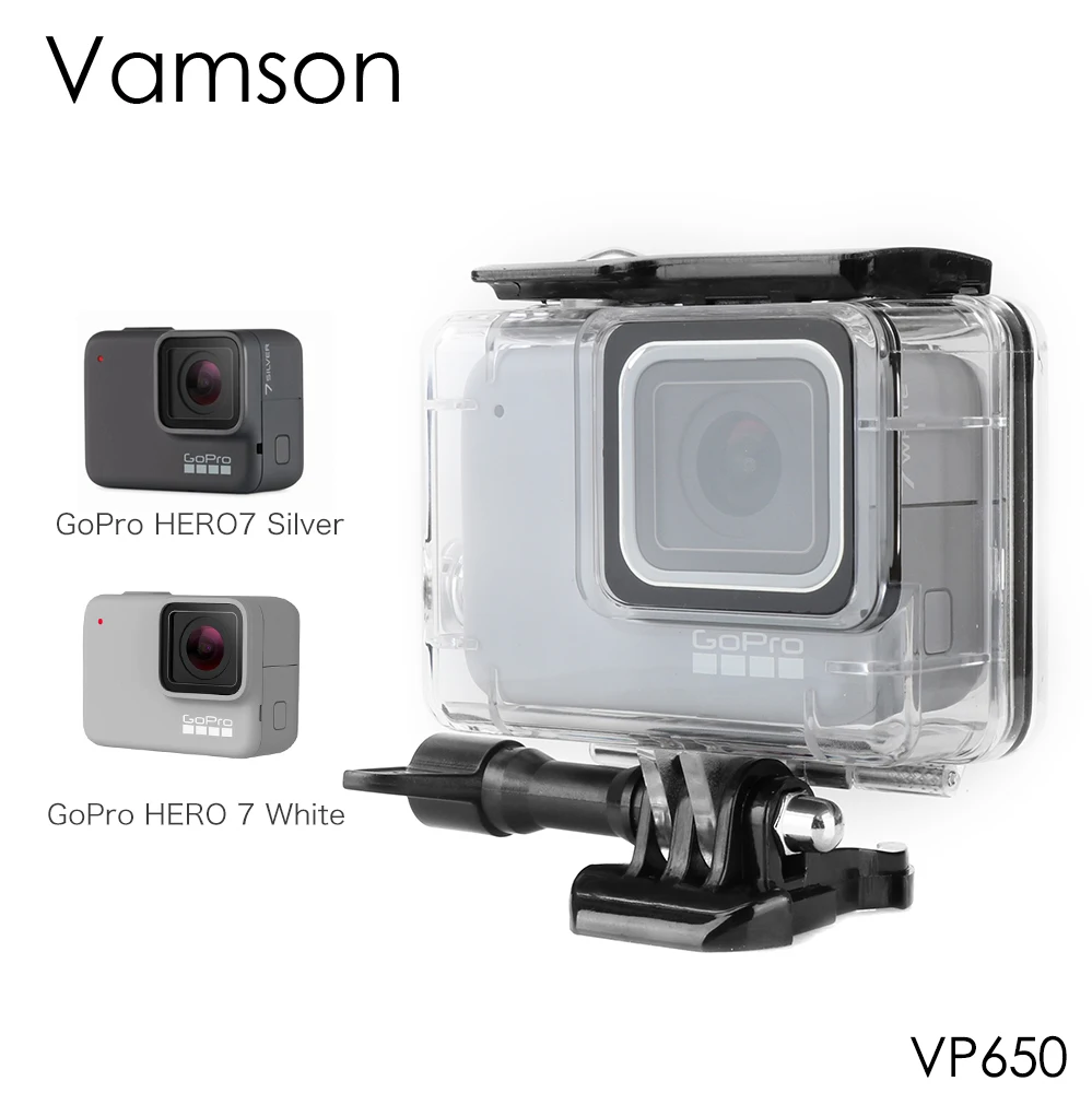 Водонепроницаемый чехол Vamson для Go pro Hero 7 серебристый белый защитный дайвинга