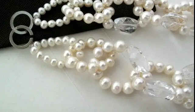 Beautiful White Freshwater Pearl &amp Faceted Clear Crystal Necklace 19&quot | Украшения и аксессуары