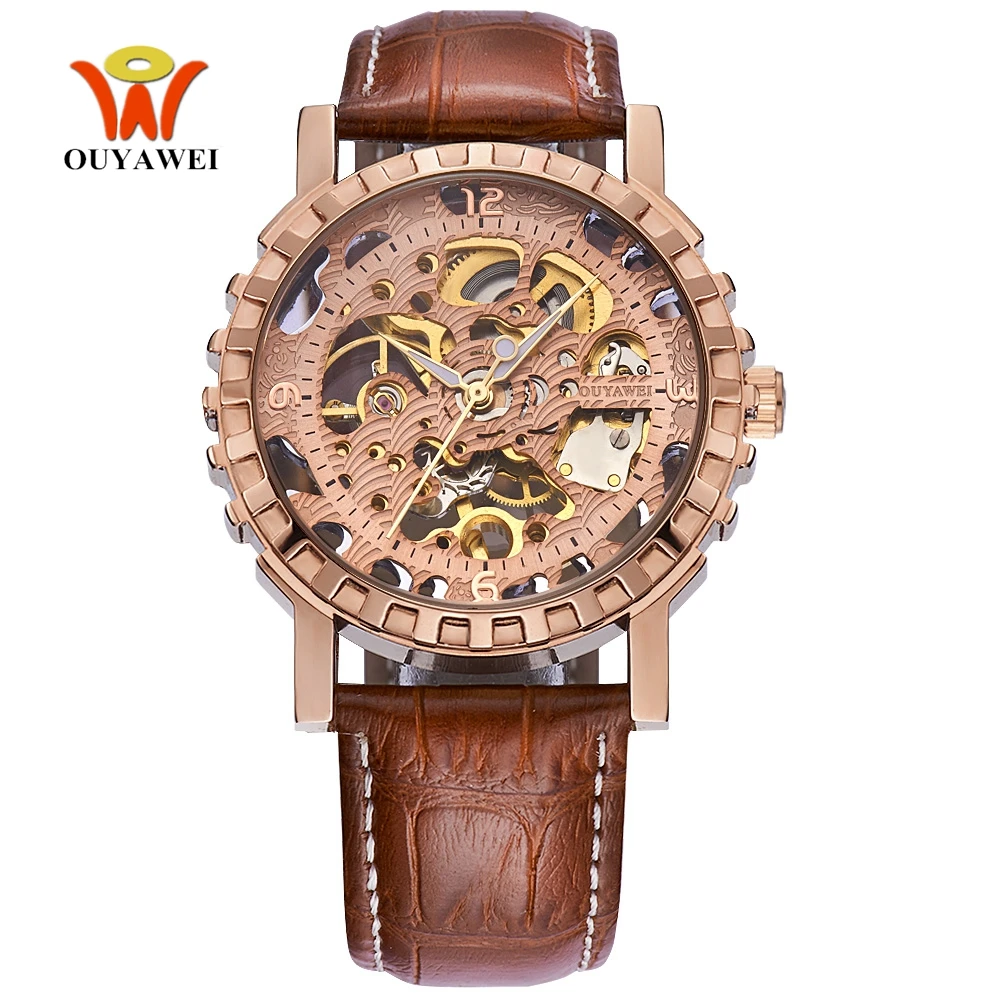 Люксовый бренд розовое золото Чехол Мужские механические часы с ручным заводом