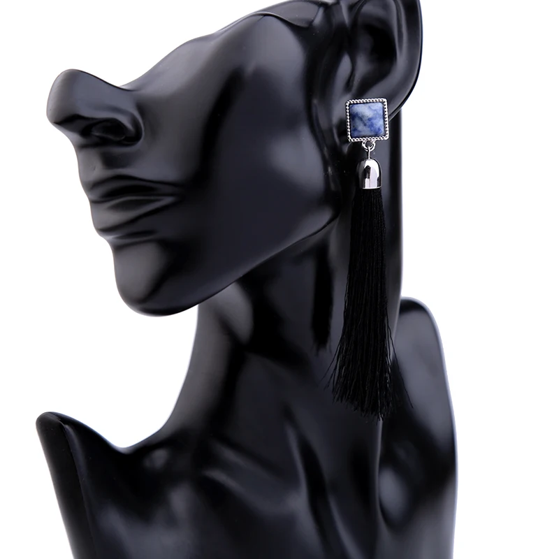 Классические черные серьги с бахромой квадратные длинные Этнические из