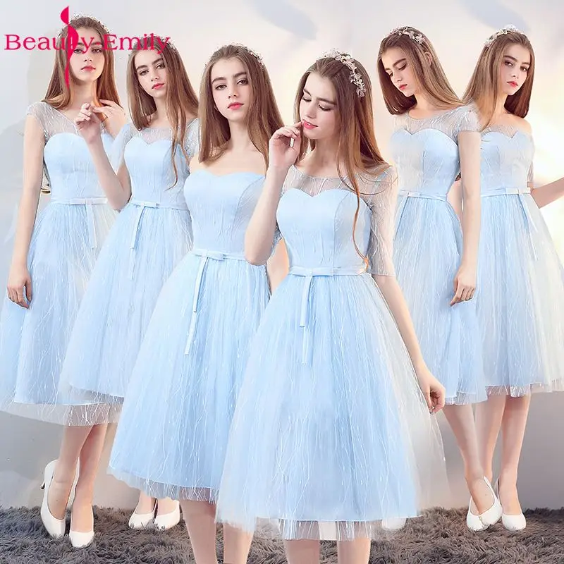 Beauty-Emily небесно-голубое Midum Тюлевое платье размера плюс для подружек невесты 2019