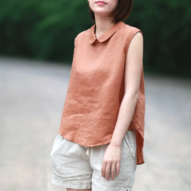 Новинка 2019 женские топы без рукавов с отложным воротником одноцветные летние