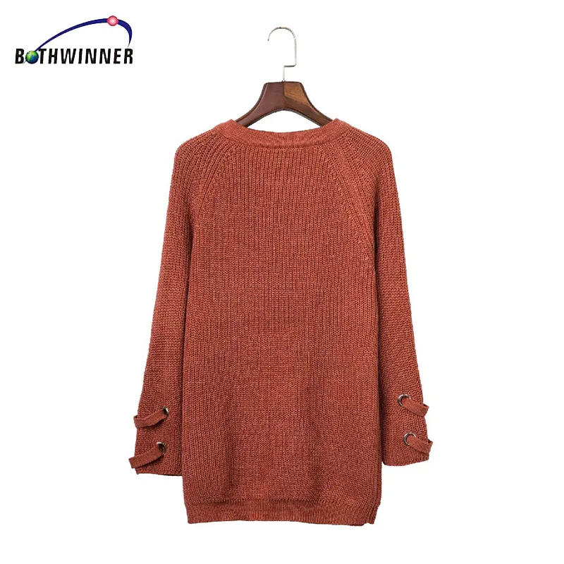 

Bothwinner Lace Up Woman Winter Dress 2017 Knitted Dress Deep V Long Sleeve Women Sweater Dress Sweaters and Pullovers