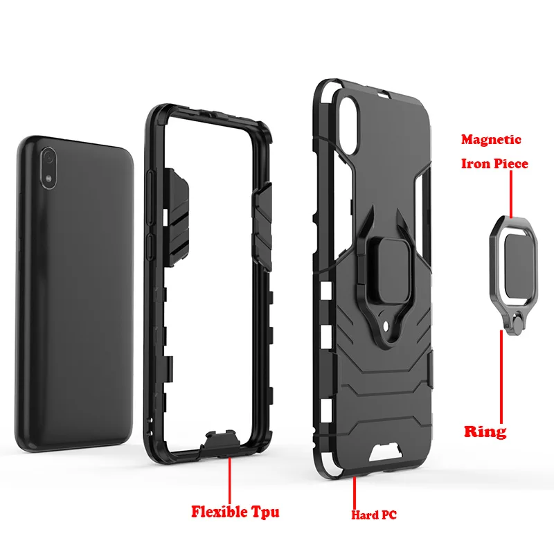 Бронированный чехол с кольцом для xiaomi redmi 9 магнитный автомобильный держатель