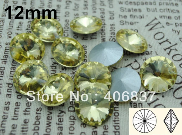 

200pcs/Lot, Free Shipping 12mm Color Jonquil Crystal Rivoli Fancy Stones, China Top Quality Rivoli Crystals