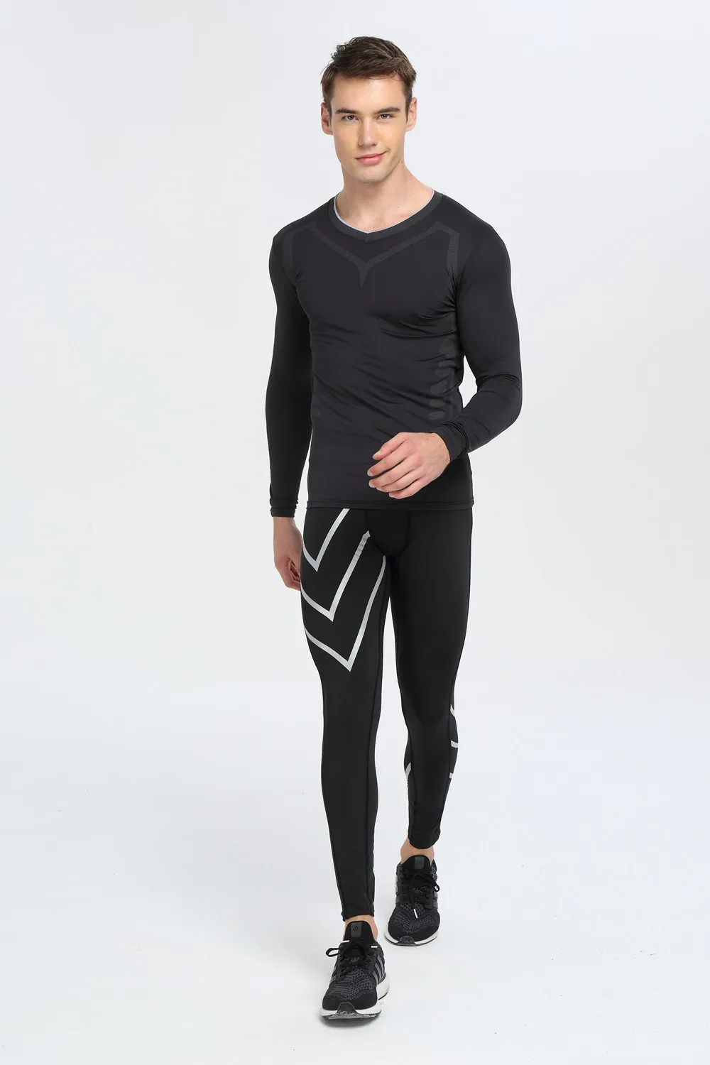 Compression Shirts Bodybuilding Skin Tight Long Sleeves Jerseys Crossfit Exercise Workout Fitness Sportswear MMA Rashguard Black