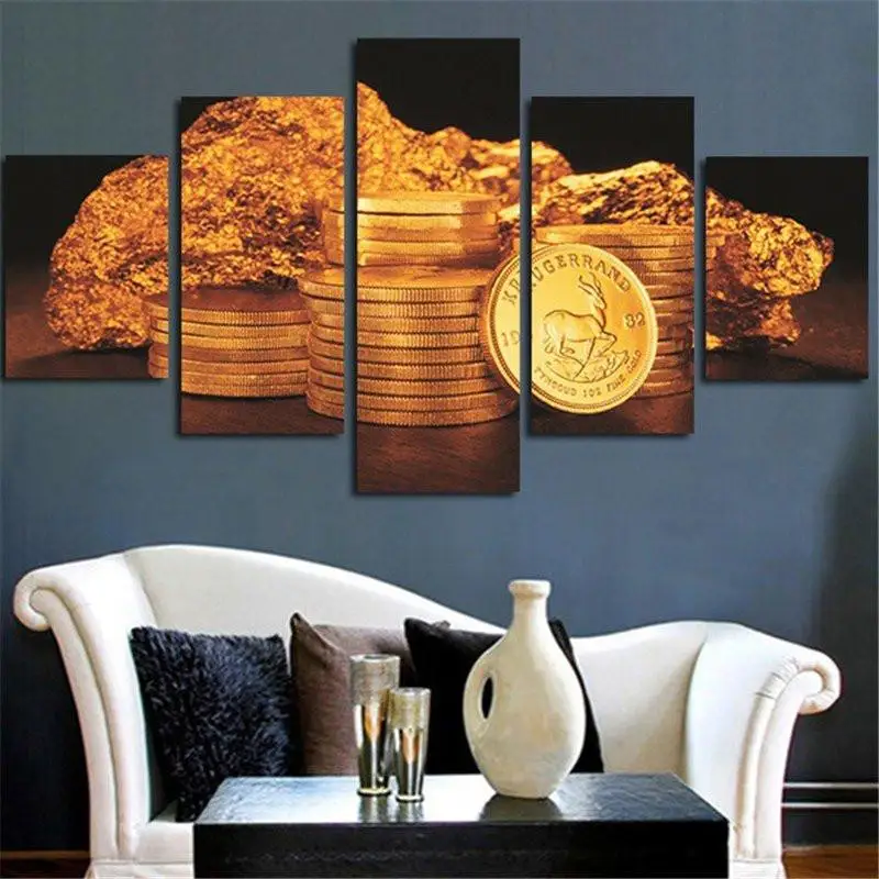 5 шт. напечатанные золотые сокровища банка казино картина холст панелей печать