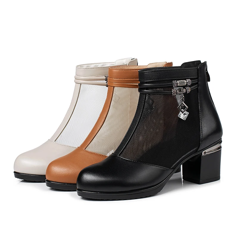 

TIMETANG 2018 New Summer Ankle Boots Leather Shoes High Heel Mesh Women Shoes Fashion boots Plus Size 34-43