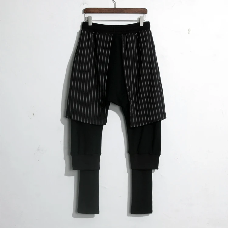 Новинка 2016 мужские Модные индивидуальные брюки-кюлоты Лоскутные Полосатые