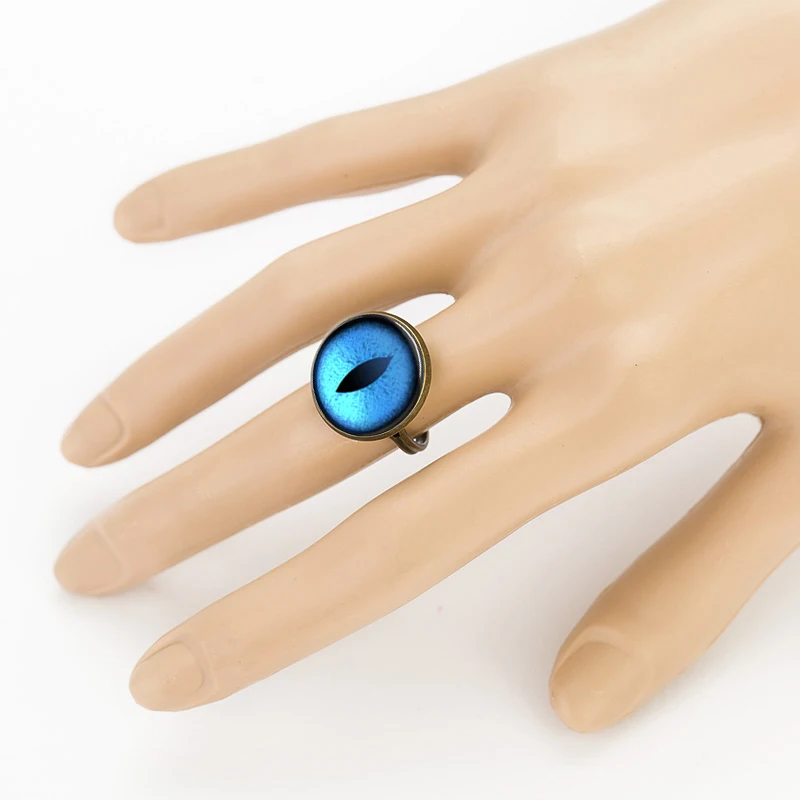 SUTEYI Vintage blue Dragon eye charm Cat glass dome cabochon gift for send friend adjustable rings handmade 100% | Украшения и