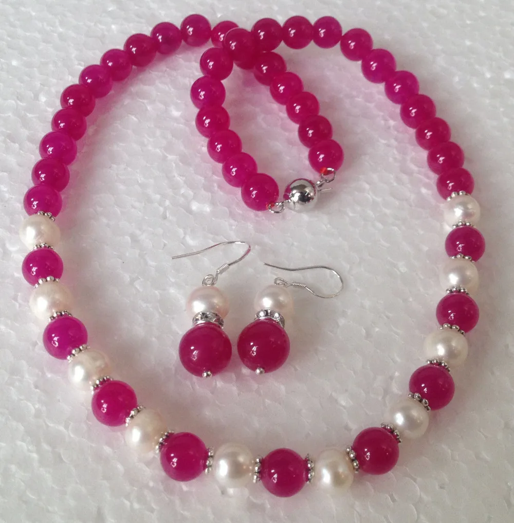 Комплект из ожерелья и серег с искусственным жемчугом розовым камнем | Украшения