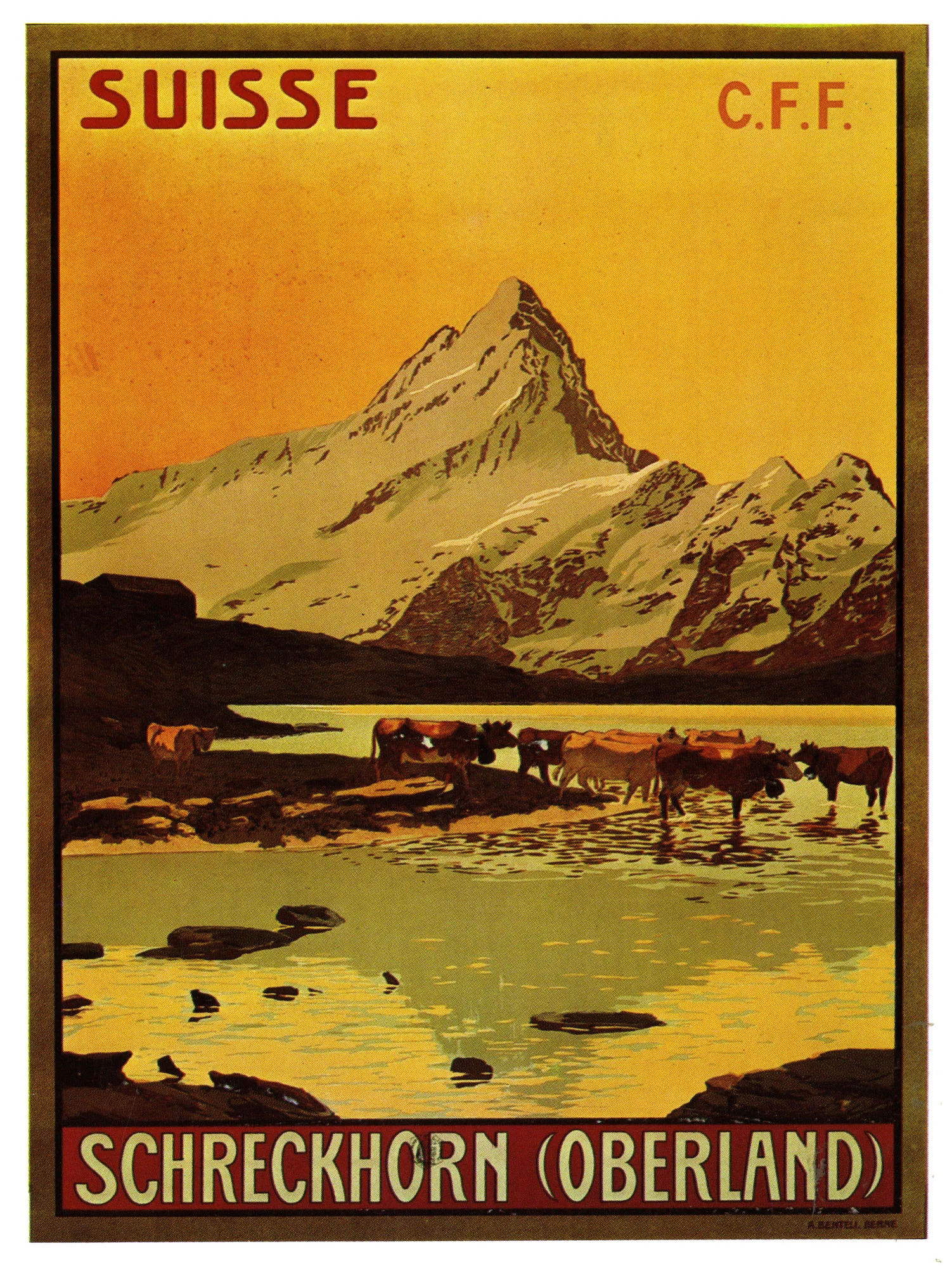 Винтажный рекламный плакат для путешествий Schreckhorn Oberland классические холщовые