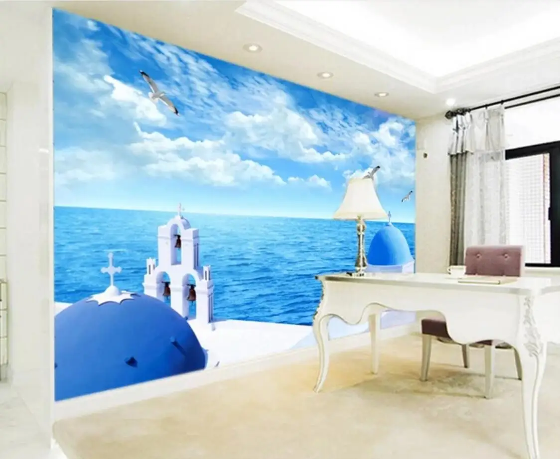 3D пользовательские фото море город Настенная Обои голубое небо пейзаж обои