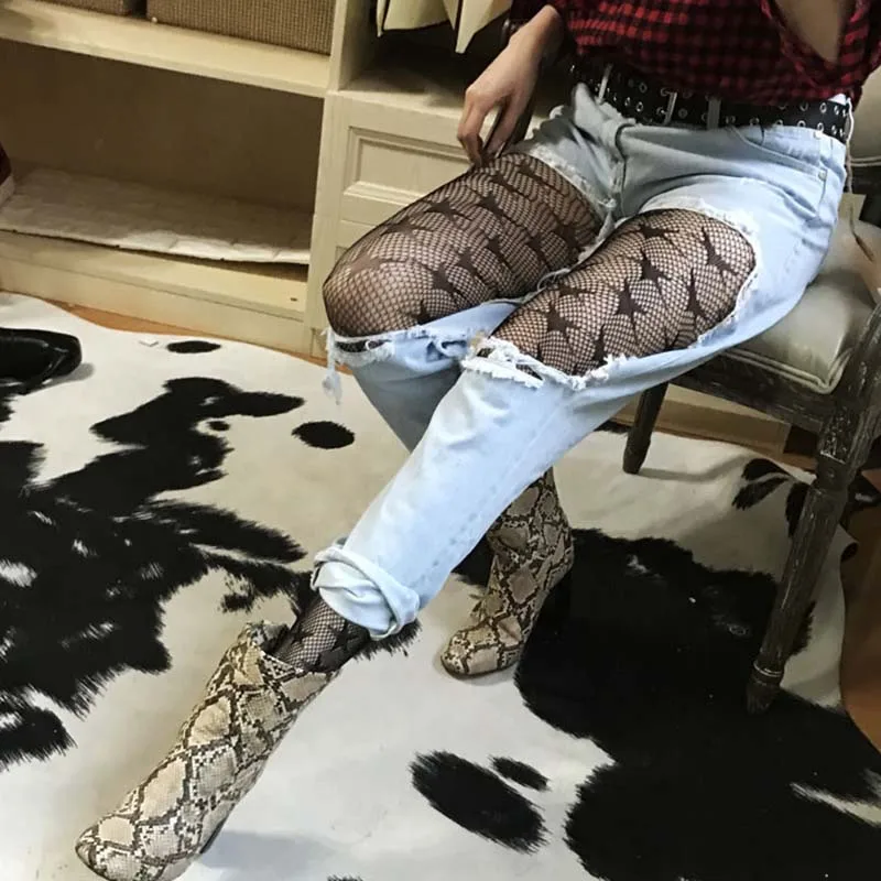 Новинка 2019 Женская Клубная одежда колготки со звездами сетчатые|fishnet stockings|stockings
