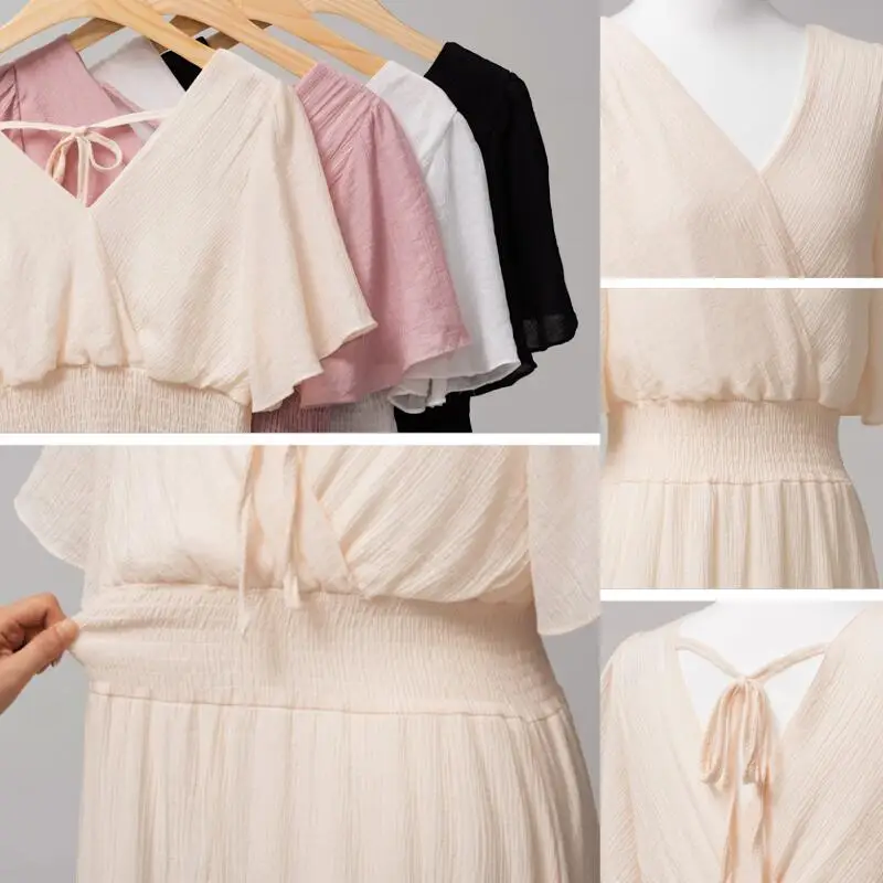 Женское летнее платье миди с v образным вырезом и оборками|Женские платья| |