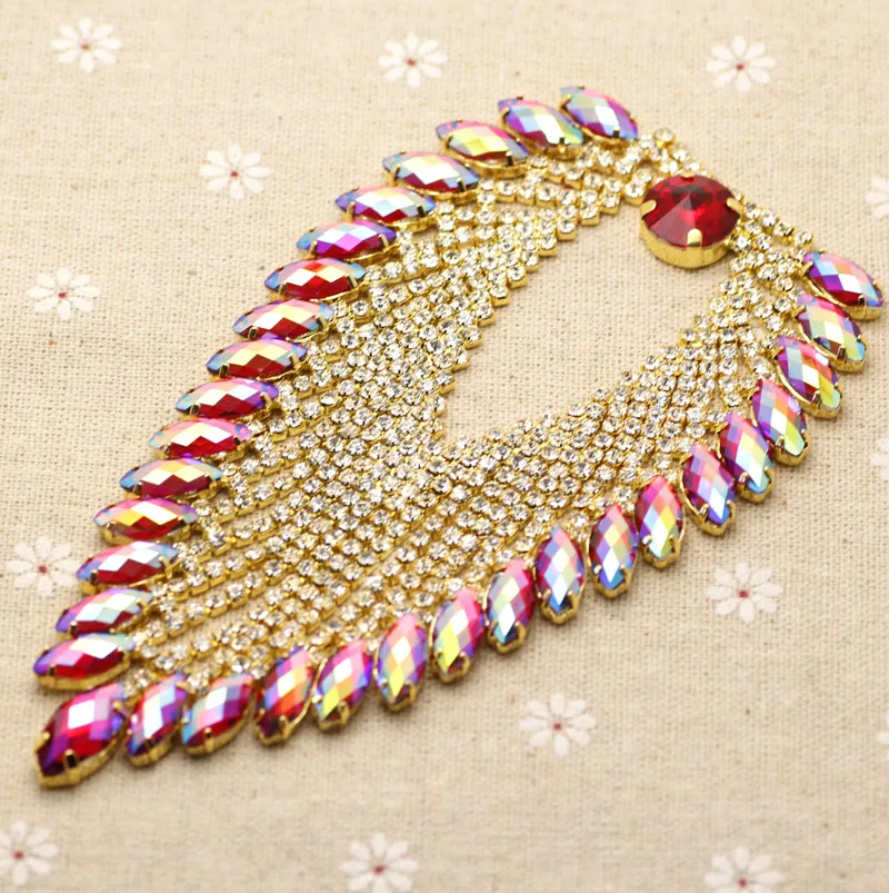 

Блестящие красные цветы 14,3*8 см, разразы, аппликация, Золотая основа, свадебное платье, блестящее пришитое искусственное платье