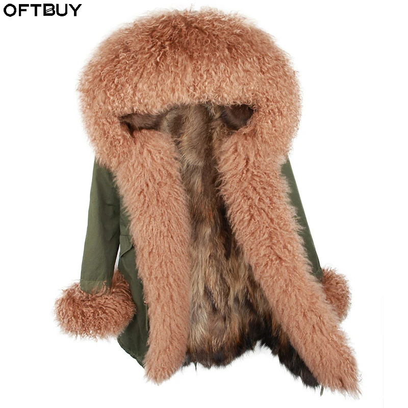 OFTBUY парка длинная синяя зимняя куртка пальто женское пальто с натуральным мехом парки с воротником из натурального меха енота теплая мягкая подкладка из искусственного меха