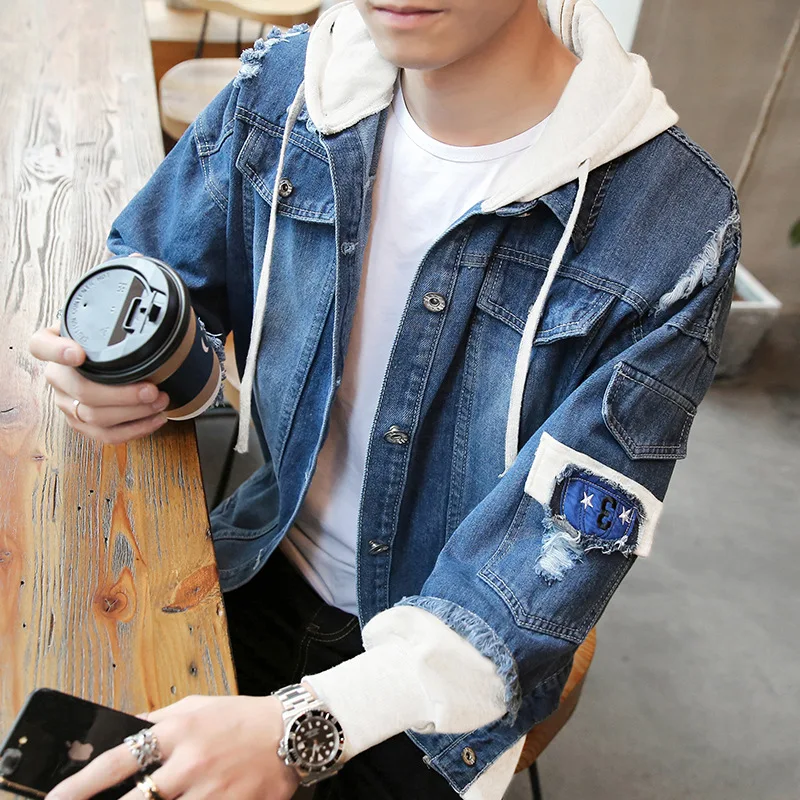 Мужская джинсовая куртка с капюшоном в ковбойском стиле весна-осень 2019 | одежда