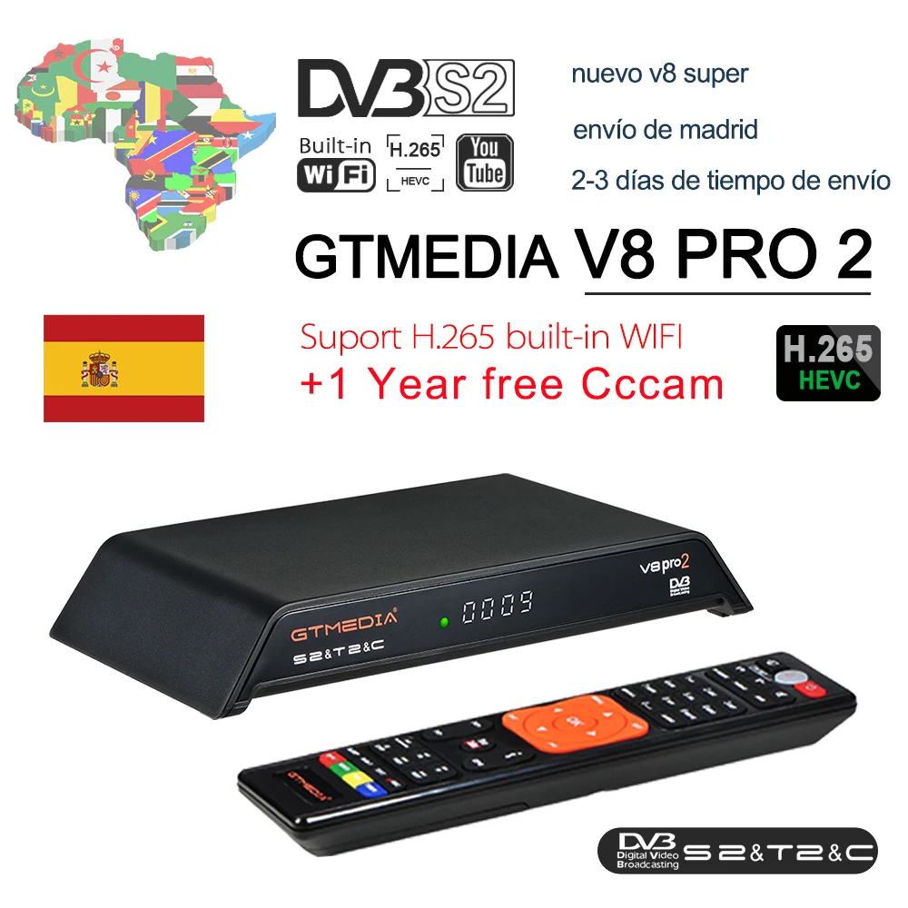 2 шт. Freesat V8 PRO2 комбинированный спутниковый ресивер с бесплатным 1 год Европа 4 Clines ресивер спутниковый с сам-шиной поддержка DVB-S2+ T2/C Biss Key pk v8