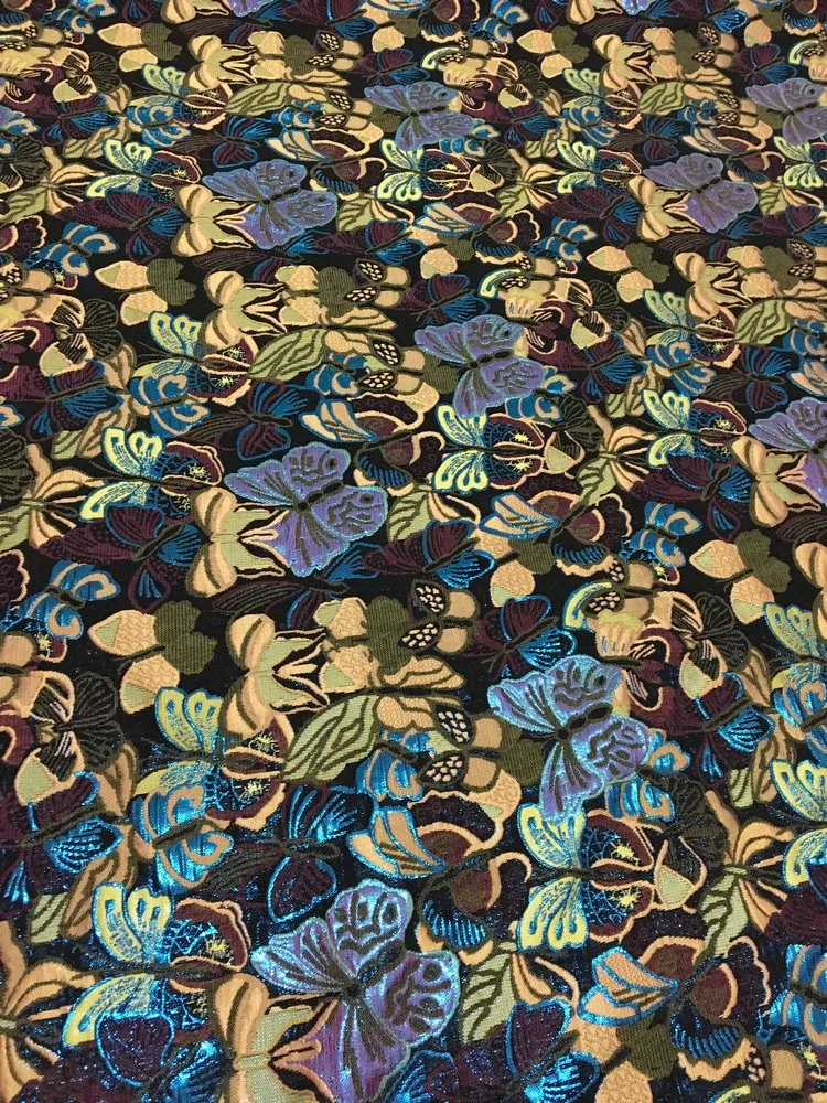 Высококачественная жаккардовая ткань для платья с бабочками металлическая