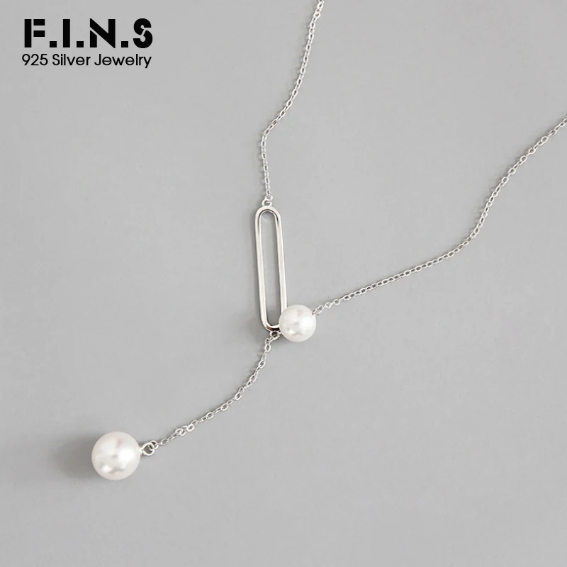 F.I.N.S модное длинное ожерелье с подвеской из стерлингового серебра S925 пробы ожерелье с искусственным жемчугом Ювелирные украшения