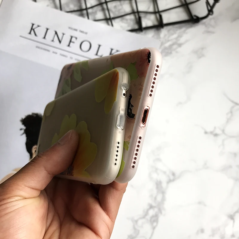 Kerzzil Sexy Transparent Fashion Leaf Sunflower Phone Case For iPhone 6 6s 7 plus Matte Ultra thin Cover Coque lina |