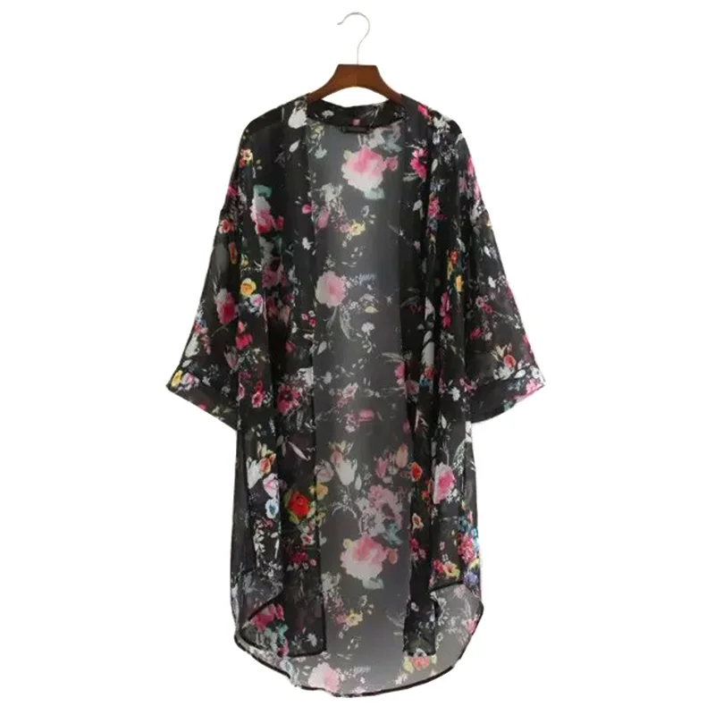 

Newly Summer Women Floral Cardigan Pareo Beach Bikini Cover Up Flower Print Top Chiffon Swimwear Beachwear m99