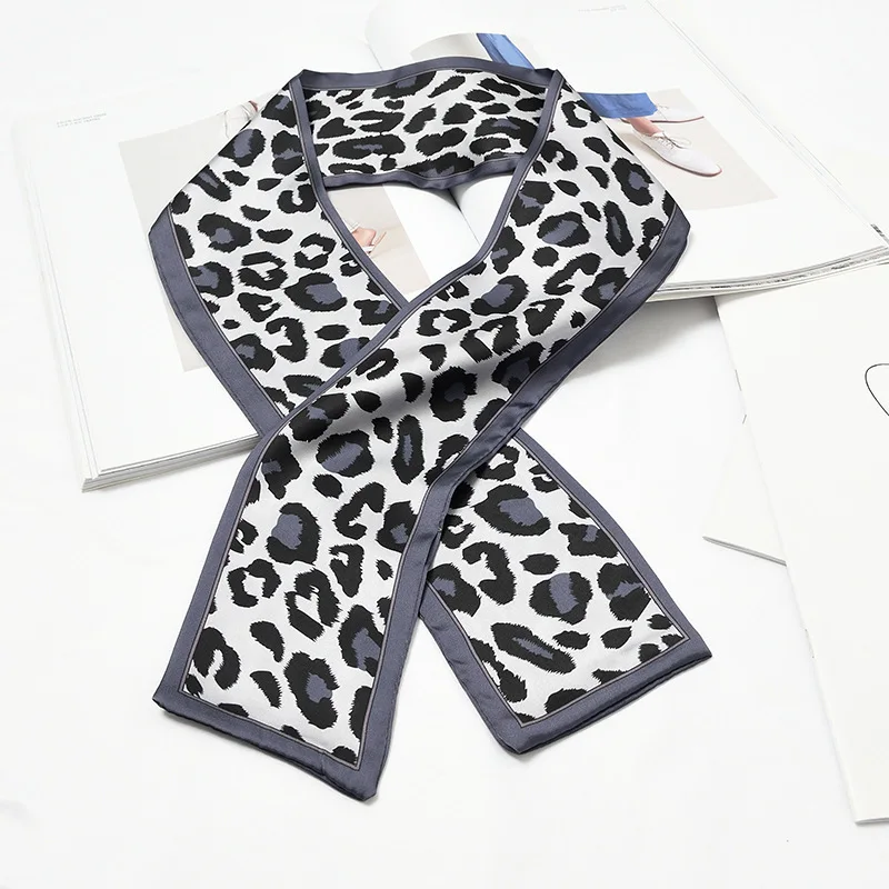 U Leopard Grey Edge Клевер роскошный шарф для волос 9,5x98 см тонкий шарф шелковый галстук на голову винтажный женский атласный элегантный Леопардовый весенне-осенний - Цвет: U Leopard Grey Edge