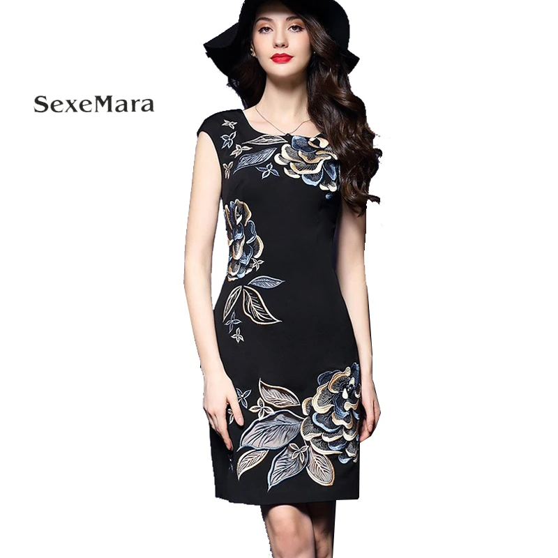 Летняя одежда новый черный дамы платье без рукавов вышитые Тонкий | Женская