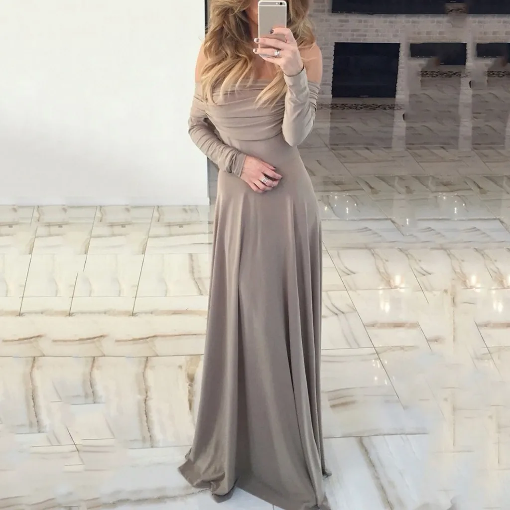 Женское вечернее платье с открытыми плечами однотонное плиссированное