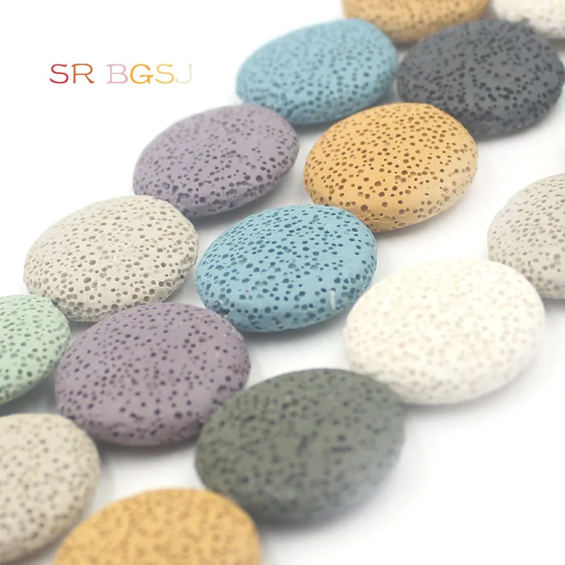 Бесплатная доставка 20 мм 27 Цветные Плоские Круглые бусины из лавы в форме монеты