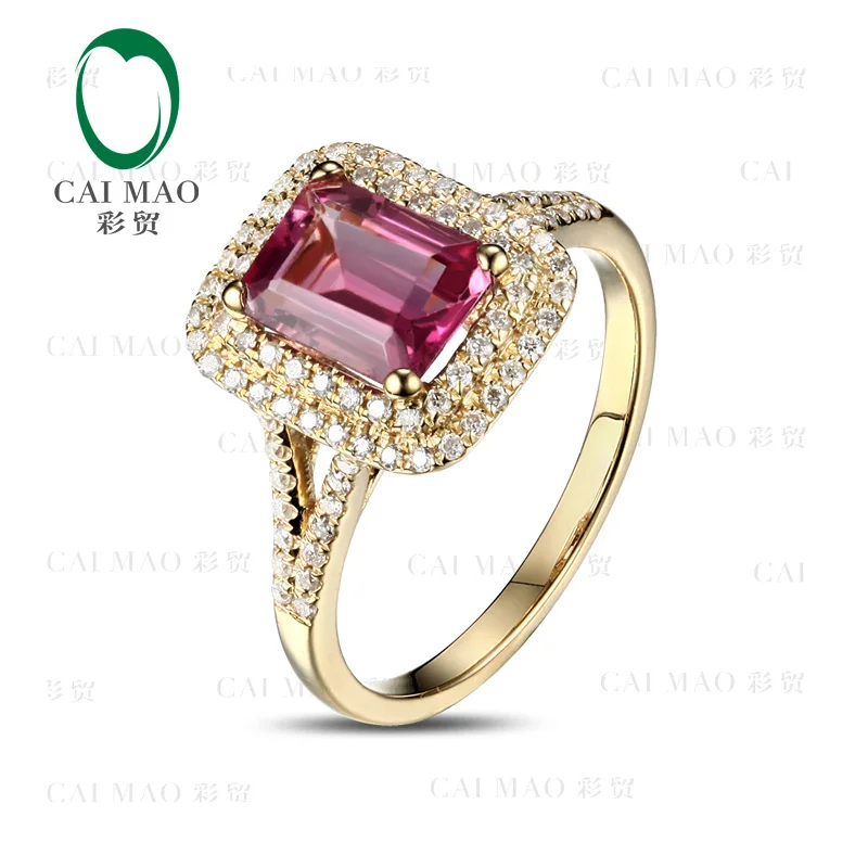 CaiMao 2.01ct кольцо для помолвки с натуральным розовым турмалином и 0.36ct алмазным 18k