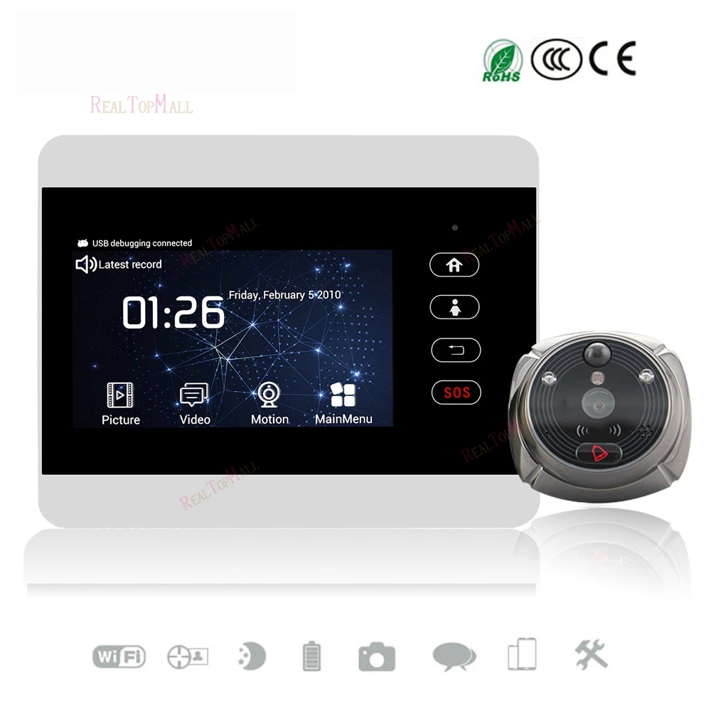 Беспроводной цифровой дверной глазок ihome5 4 дюйма камера для входной двери WiFi