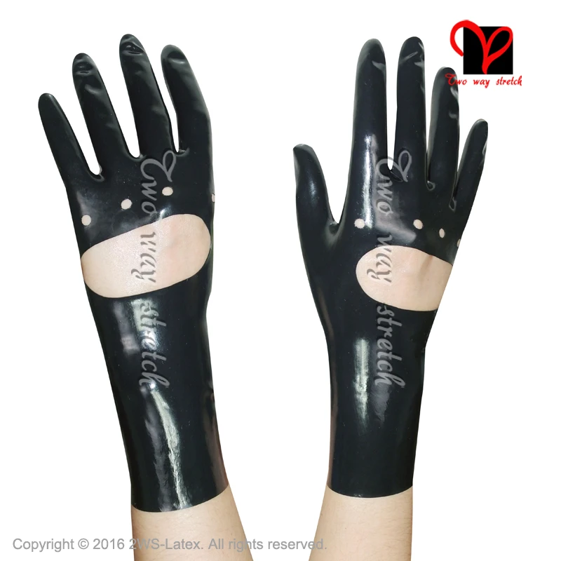 Sexy Black Latex Gloves with holes Rubber Mittens Gummi Glovelettes ruffles Wristlets Knuckle black ST-034