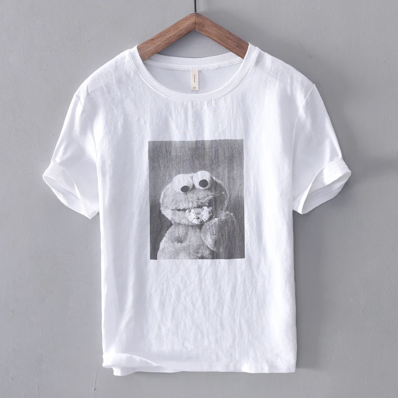 Новое поступление 2019 льняная футболка с коротким рукавом Мужская брендовая