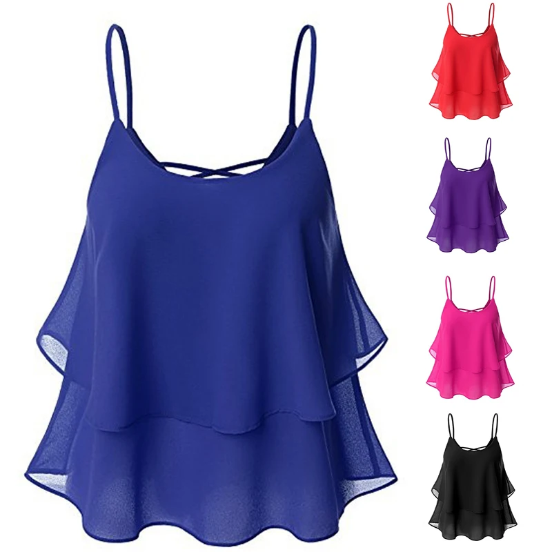 Женская Повседневная однотонная майка на бретельках с круглым вырезом и