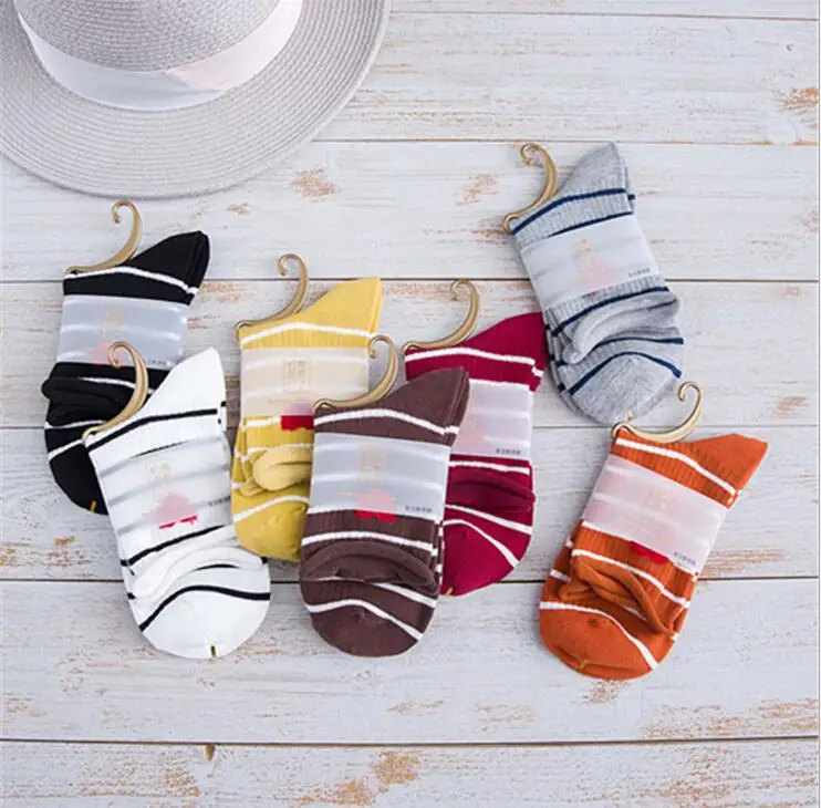 Осень 2018 новые хлопковые полосатые женские носки милые с ворсом и красными